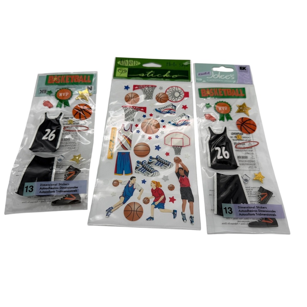 Jolee's Boutique Sticko Basketball Dimensional Stickers Bundle 3 Sheets NEW